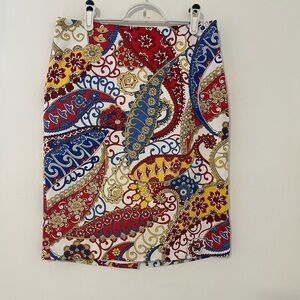 Talbots Red and Blue Paisley Pencil Skirt